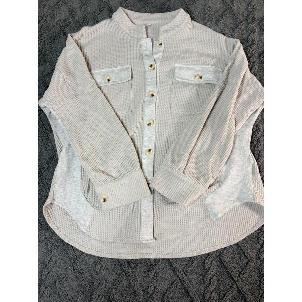 Waffle Knit Women's Button Up Top Size L